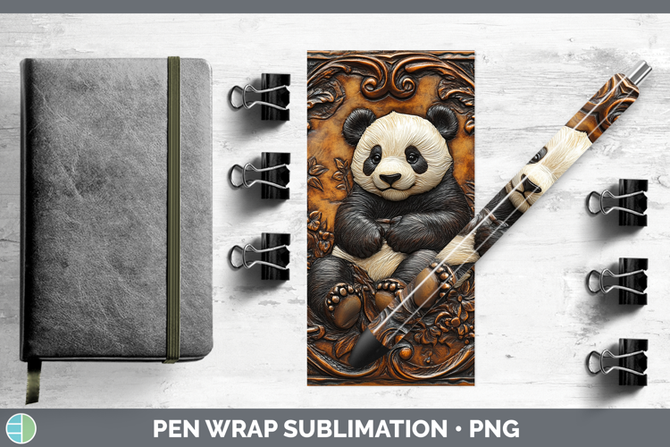 BS01 Tooled Leather Panda Pen Wrap Sublimation Pen Designs