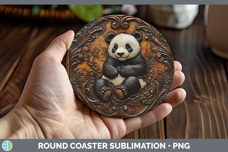 BS01 Tooled Leather Panda Round Coaster Sublimation Coaster