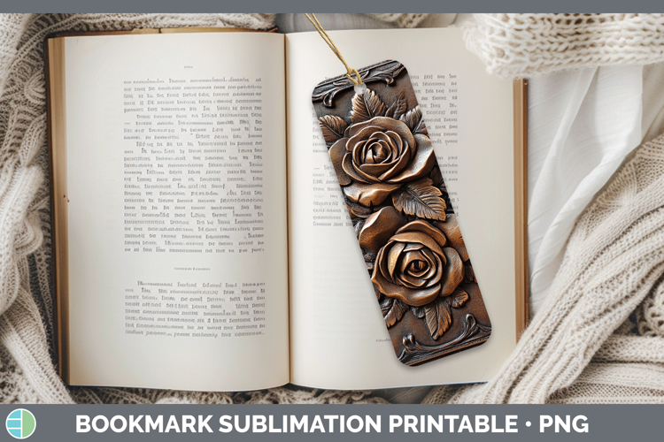 BS01 Tooled Leather Rose Bookmark Sublimation Printable Desi