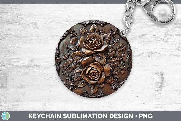 BS01 Tooled Leather Rose Keychain Sublimation Keyring Design