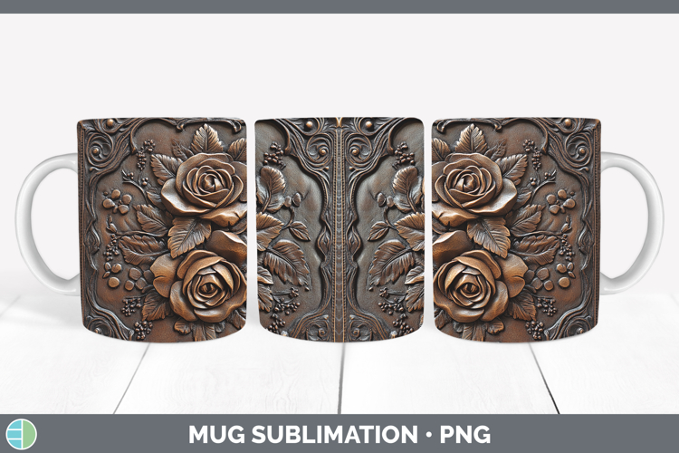 BS01 Tooled Leather Rose Mug Wrap Sublimation Coffee Cup Des