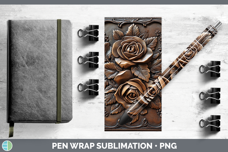 BS01 Tooled Leather Rose Pen Wrap Sublimation Pen Designs