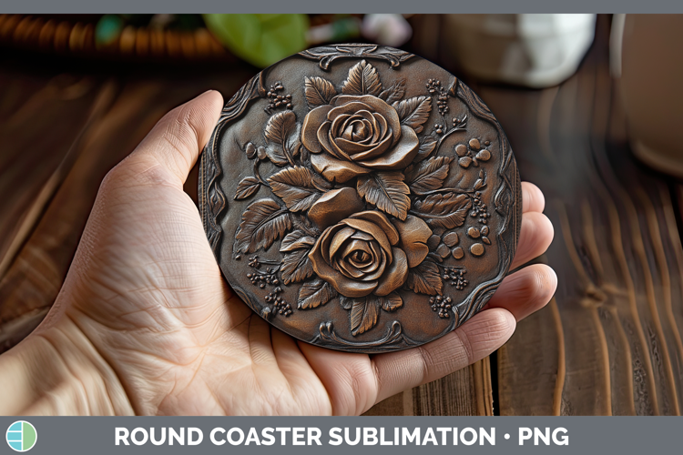 BS01 Tooled Leather Rose Round Coaster Sublimation Coaster D