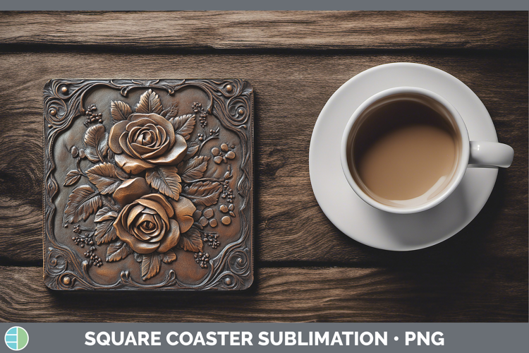 BS01 Tooled Leather Rose Square Coaster Sublimation Coaster