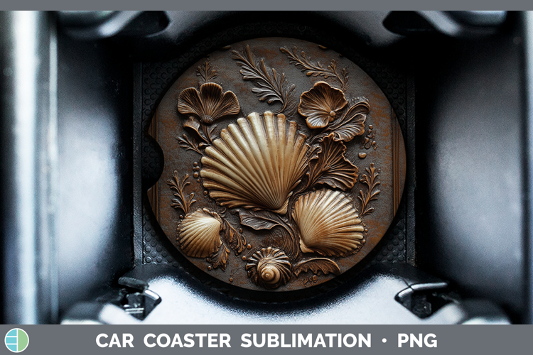 BS01 Tooled Leather Seashell Car Coaster Sublimation Design