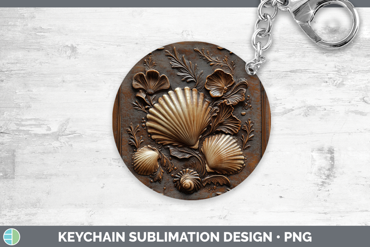 BS01 Tooled Leather Seashell Keychain Sublimation Keyring De