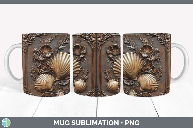 BS01 Tooled Leather Seashell Mug Wrap Sublimation Coffee Cup
