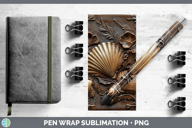 BS01 Tooled Leather Seashell Pen Wrap Sublimation Pen Design