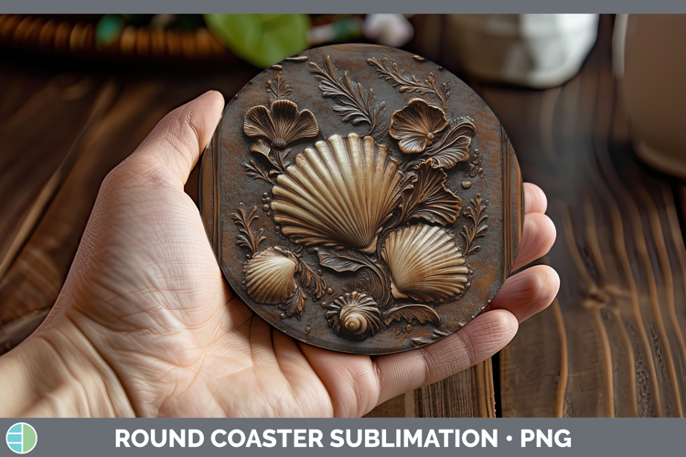 BS01 Tooled Leather Seashell Round Coaster Sublimation Coast