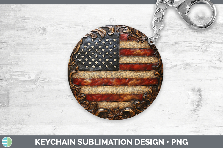 BS01 Tooled Leather USA Flag Keychain Sublimation Keyring De