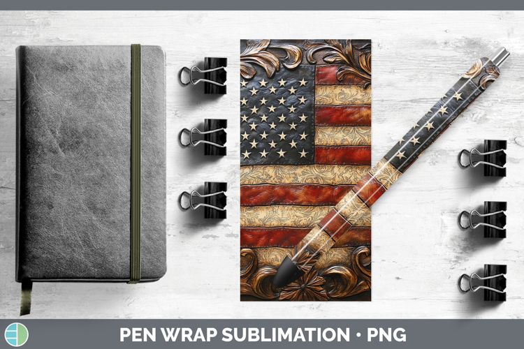 BS01 Tooled Leather USA Flag Pen Wrap Sublimation Pen Design