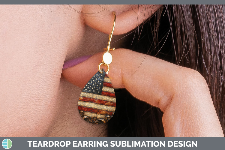 BS01 Tooled Leather USA Flag Teardrop Earrings Sublimation E