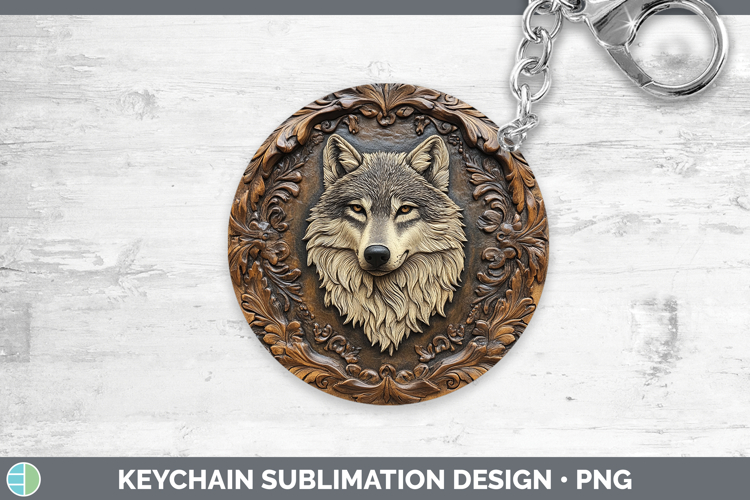 BS01 Tooled Leather Wolf Keychain Sublimation Keyring Design