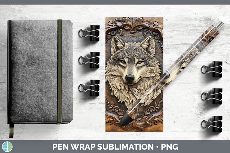 BS01 Tooled Leather Wolf Pen Wrap Sublimation Pen Designs