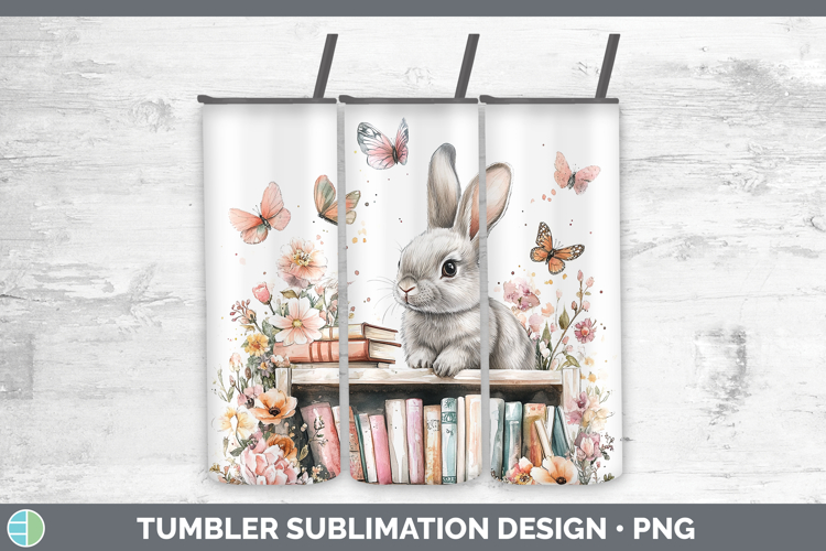 BS02 Bookshelf Bunny Tumbler Sublimation 20 oz Skinny Tumble