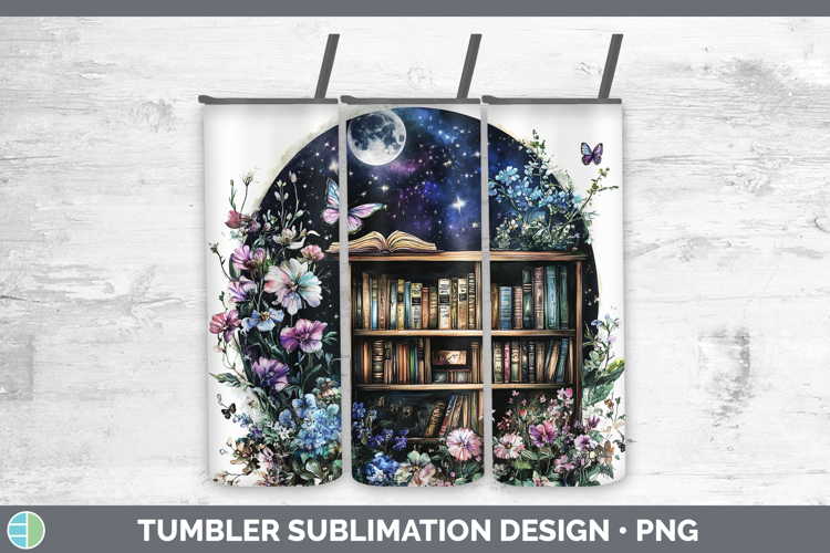 BS02 Bookshelf Moon and Stars Tumbler Sublimation 20 oz Skin