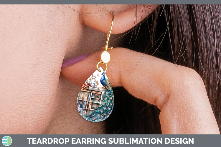 BS02 Bookshelf Peacock Teardrop Earrings Sublimation Earring