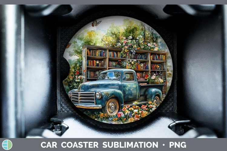 BS02 Bookshelf Vintage Truck Car Coaster Sublimation Design