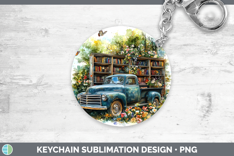 BS02 Bookshelf Vintage Truck Keychain Sublimation Keyring De