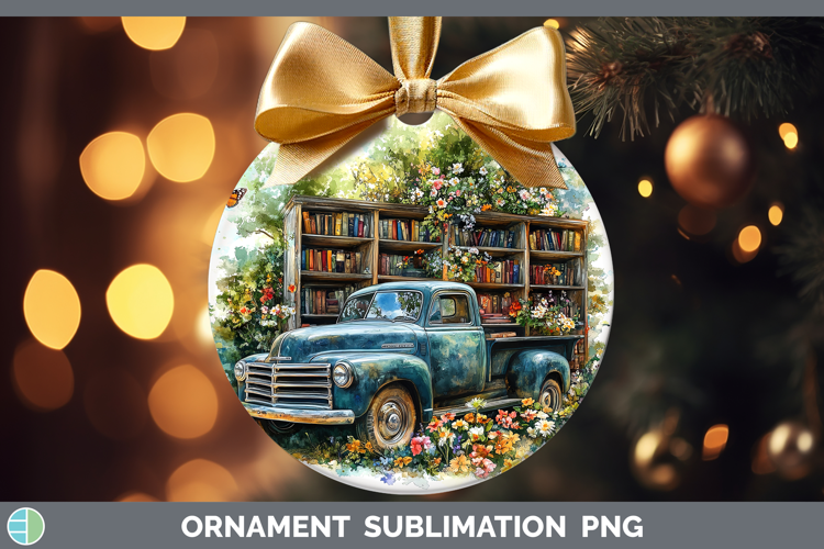 BS02 Bookshelf Vintage Truck Ornament Sublimation Bauble Des