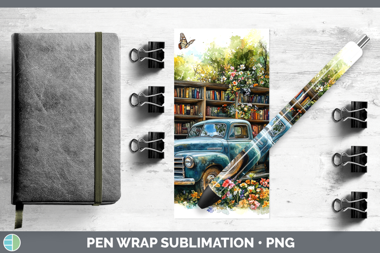 BS02 Bookshelf Vintage Truck Pen Wrap Sublimation Pen Design