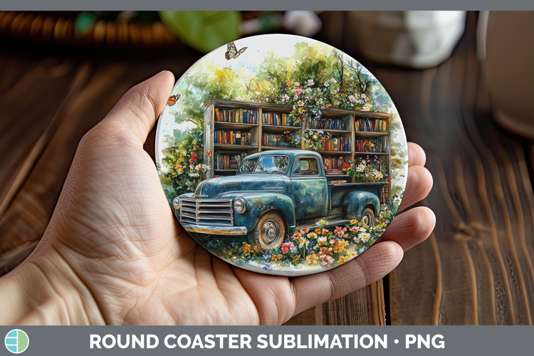 BS02 Bookshelf Vintage Truck Round Coaster Sublimation Coast