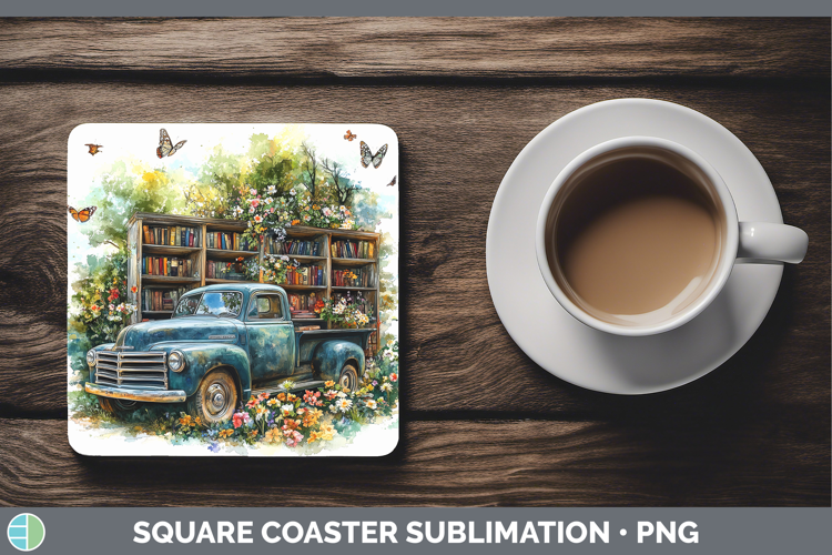 BS02 Bookshelf Vintage Truck Square Coaster Sublimation Coas