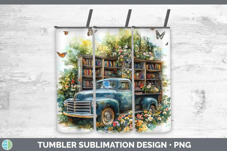 BS02 Bookshelf Vintage Truck Tumbler Sublimation 20 oz Skinn