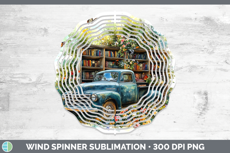 BS02 Bookshelf Vintage Truck Wind Spinner Sublimation Spinne