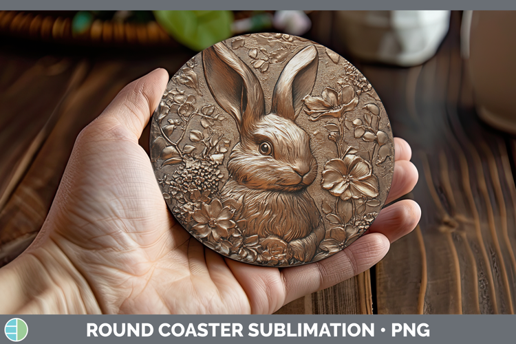 BS02 Copper Relief Bunny Round Coaster Sublimation Coaster D