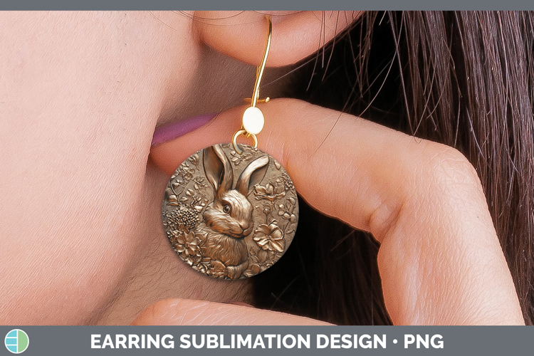 BS02 Copper Relief Bunny Round Earrings Sublimation Earrings