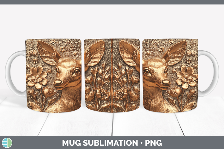 BS02 Copper Relief Deer Mug Wrap Sublimation Coffee Cup Desi