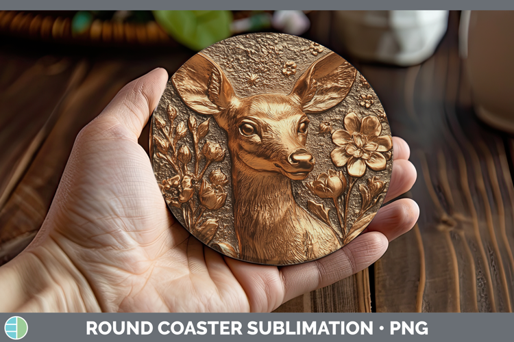 BS02 Copper Relief Deer Round Coaster Sublimation Coaster De