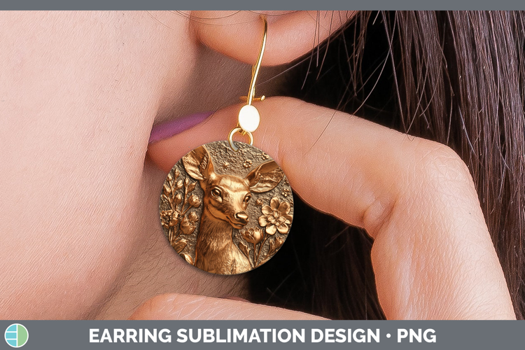 BS02 Copper Relief Deer Round Earrings Sublimation Earrings