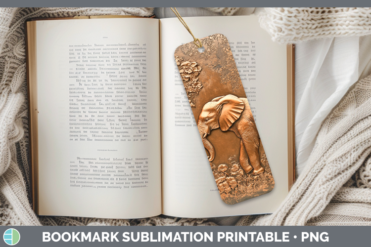 BS02 Copper Relief Elephant Bookmark Sublimation Printable D