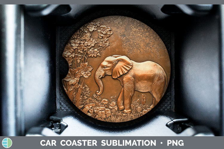 BS02 Copper Relief Elephant Car Coaster Sublimation Designs