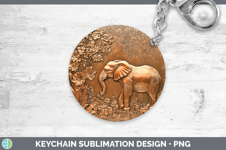 BS02 Copper Relief Elephant Keychain Sublimation Keyring Des