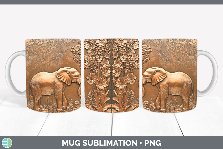 BS02 Copper Relief Elephant Mug Wrap Sublimation Coffee Cup