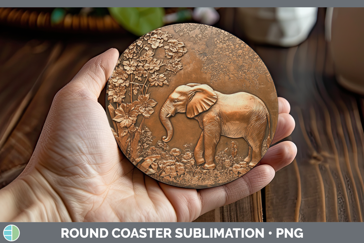BS02 Copper Relief Elephant Round Coaster Sublimation Coaste