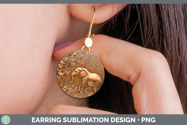 BS02 Copper Relief Elephant Round Earrings Sublimation Earri
