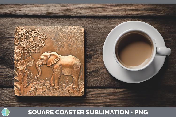 BS02 Copper Relief Elephant Square Coaster Sublimation Coast