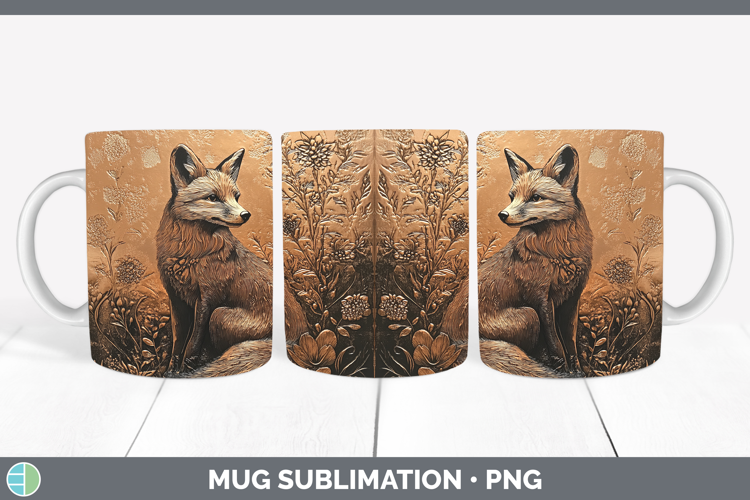 BS02 Copper Relief Fox Mug Wrap Sublimation Coffee Cup Desig
