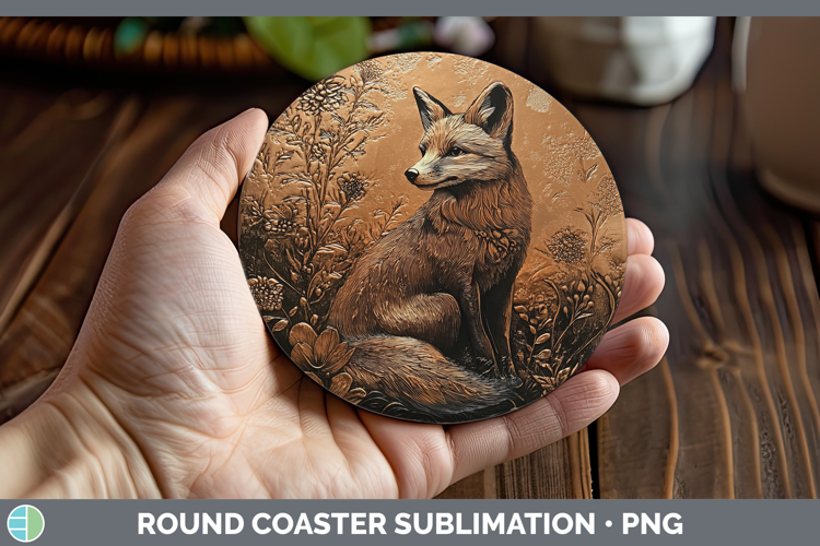 BS02 Copper Relief Fox Round Coaster Sublimation Coaster Des
