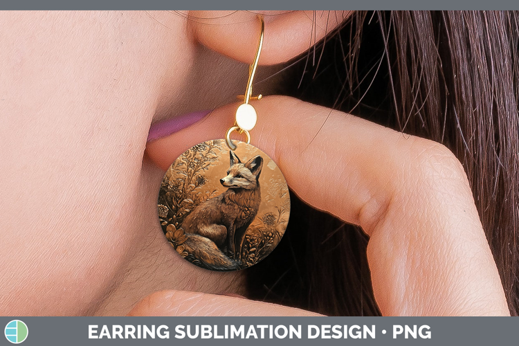 BS02 Copper Relief Fox Round Earrings Sublimation Earrings D