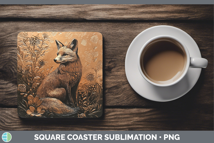 BS02 Copper Relief Fox Square Coaster Sublimation Coaster De