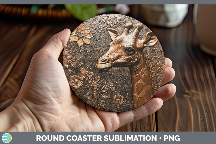 BS02 Copper Relief Giraffe Round Coaster Sublimation Coaster