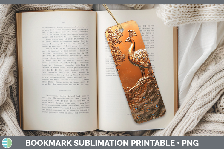 BS02 Copper Relief Peacock Bookmark Sublimation Printable De