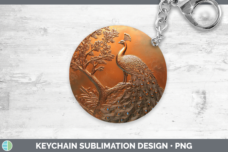 BS02 Copper Relief Peacock Keychain Sublimation Keyring Desi