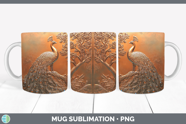 BS02 Copper Relief Peacock Mug Wrap Sublimation Coffee Cup D