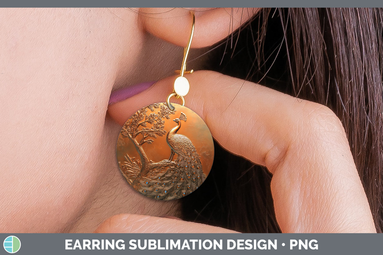 BS02 Copper Relief Peacock Round Earrings Sublimation Earrin